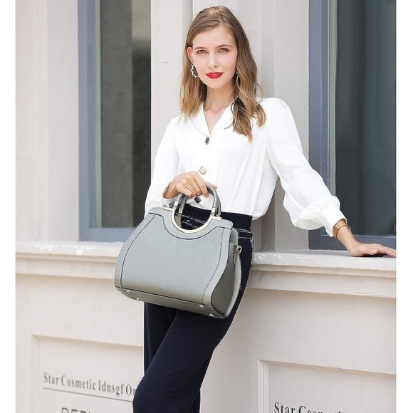 LJOSEIND Women Grey Designer Satchel Totes Structured Shoulder Bags - Picture 7 of 8